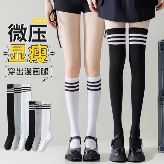 Three Stripe Micro Compression Socks for Women | Slimming Long Socks