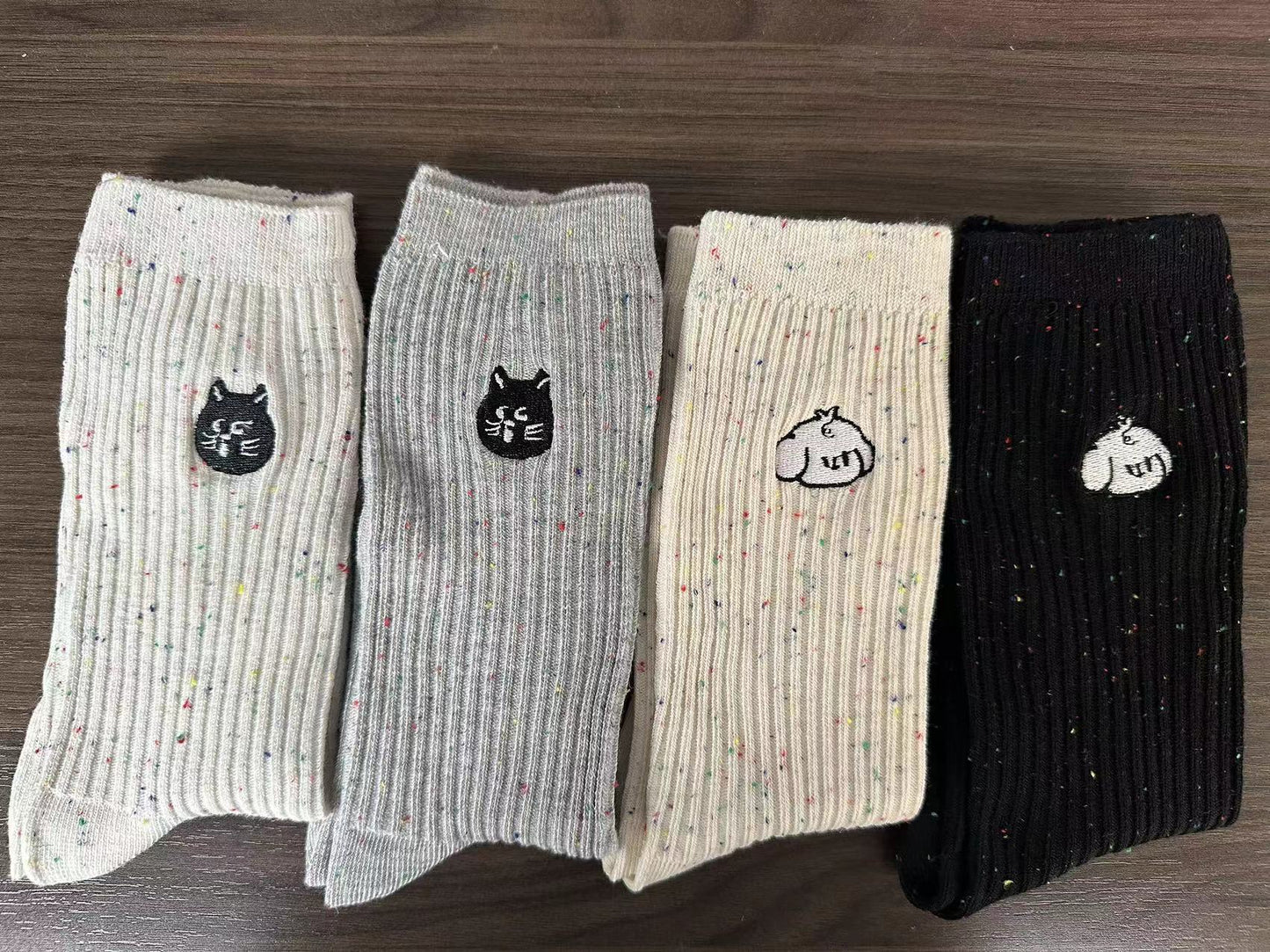Speckled Embroidered Cotton Crew Socks for Women