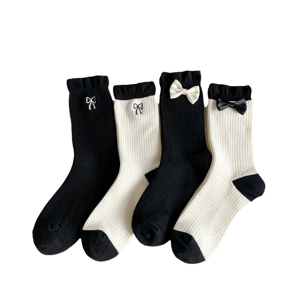 Cotton Bow Crew Socks for Women | Balletcore Casual Socks
