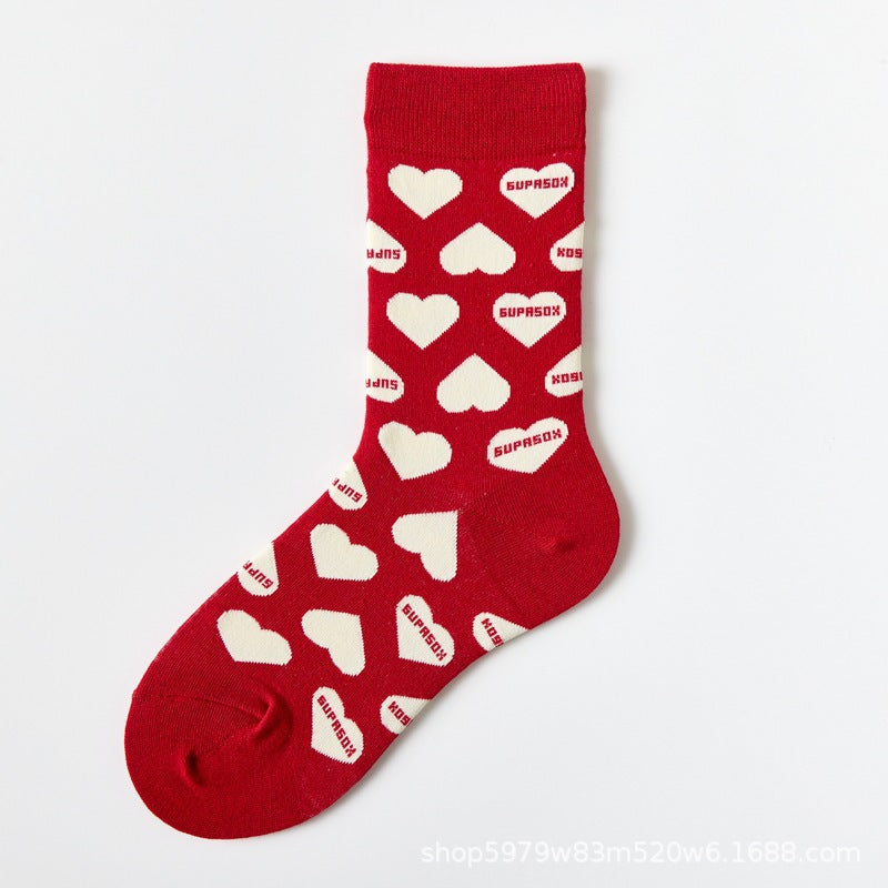 Cute Heart Print Crew Socks for Women | Soft Cotton Casual Socks