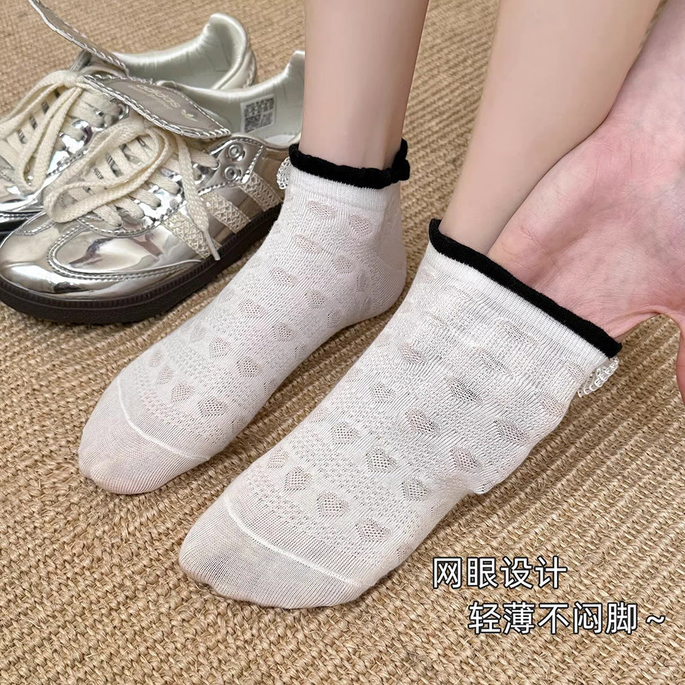 Sweet Bow Ruffle Ankle Socks | Breathable Summer Low Cut Socks for Women