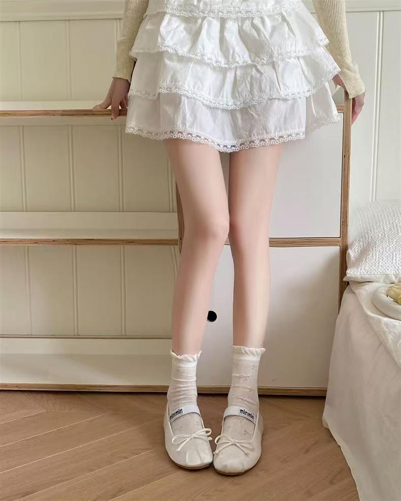 Ruffled Bow Cotton Crew Socks | Balletcore Socks for Women