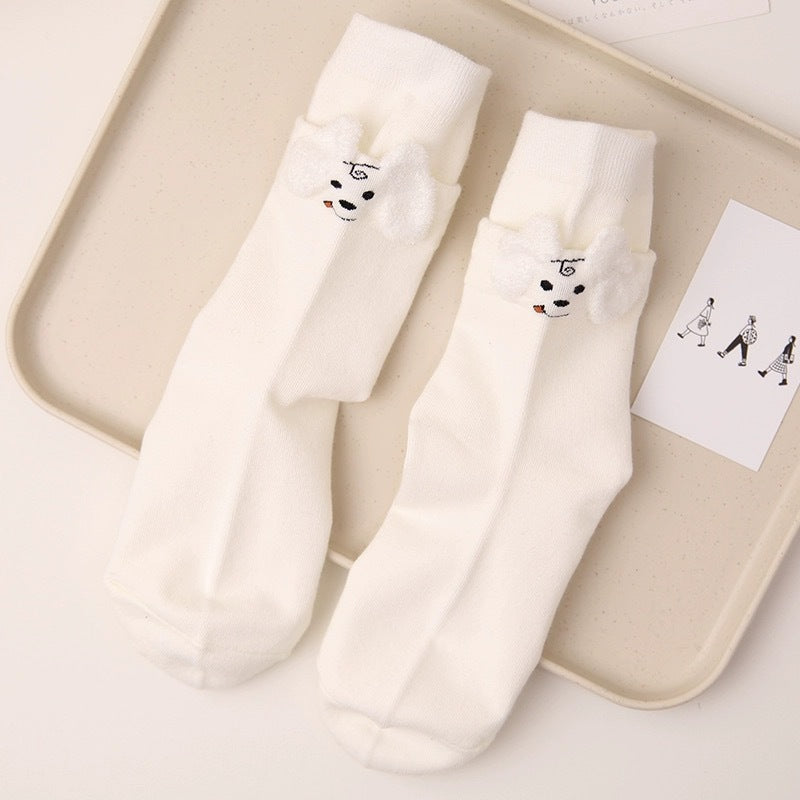 Cute 3D Puppy Cotton Novelty Crew Socks for Women