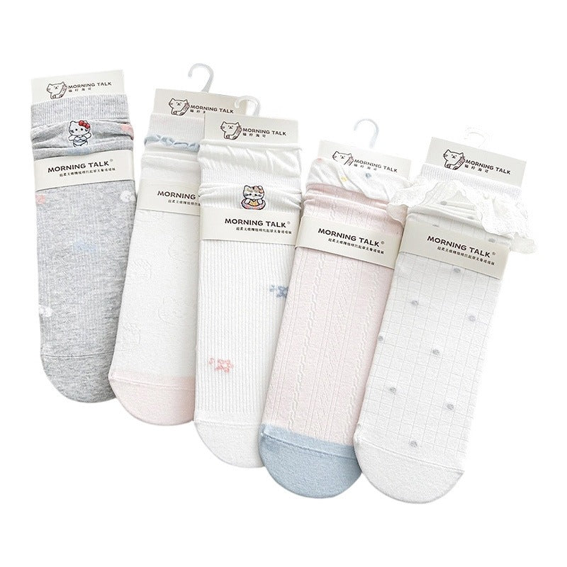 Cute Embroidered Cat Cotton Crew Socks for Women