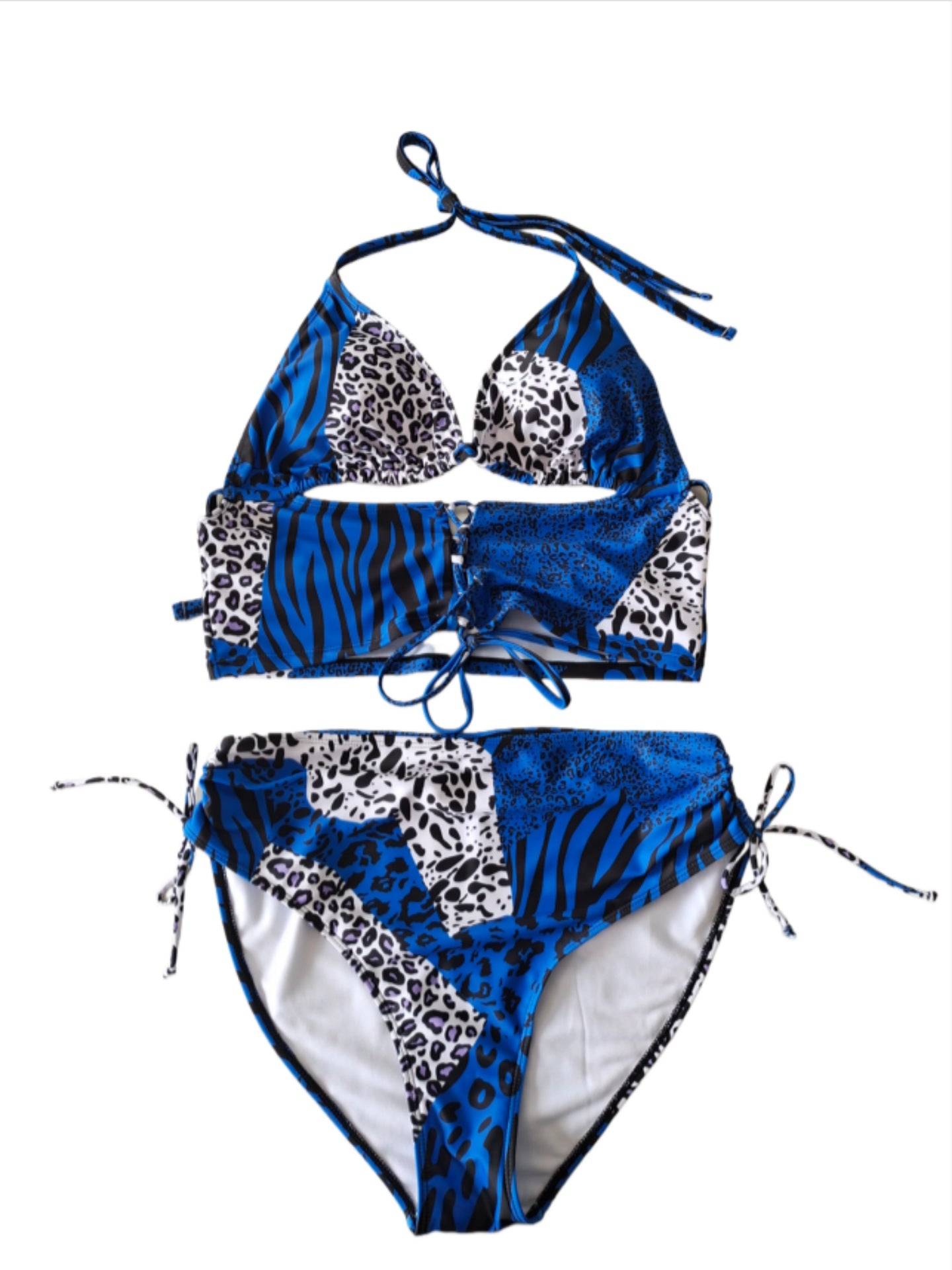 Plus Size Mixed Print Halter Bikini | Women's Blue Beach Swimwear