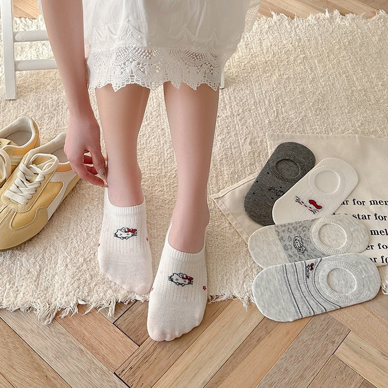 Cute Cat No-Show Socks for Women | Non-Slip Cotton Low Cut