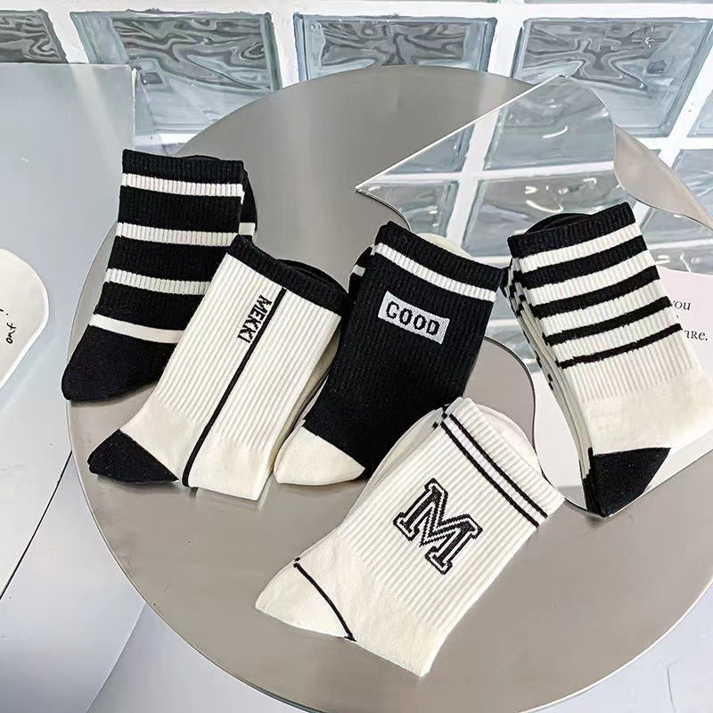 Crew Socks for Women | Black White Trendy Athletic Casual Socks