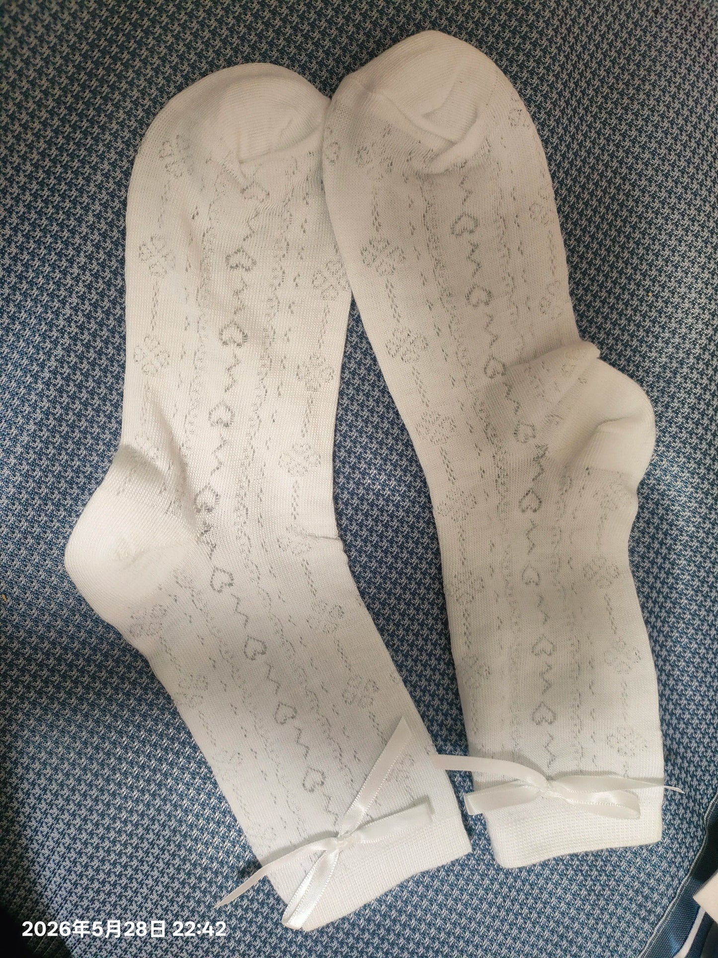 White Bow Crew Socks for Women | Breathable Summer Mid-Calf Socks