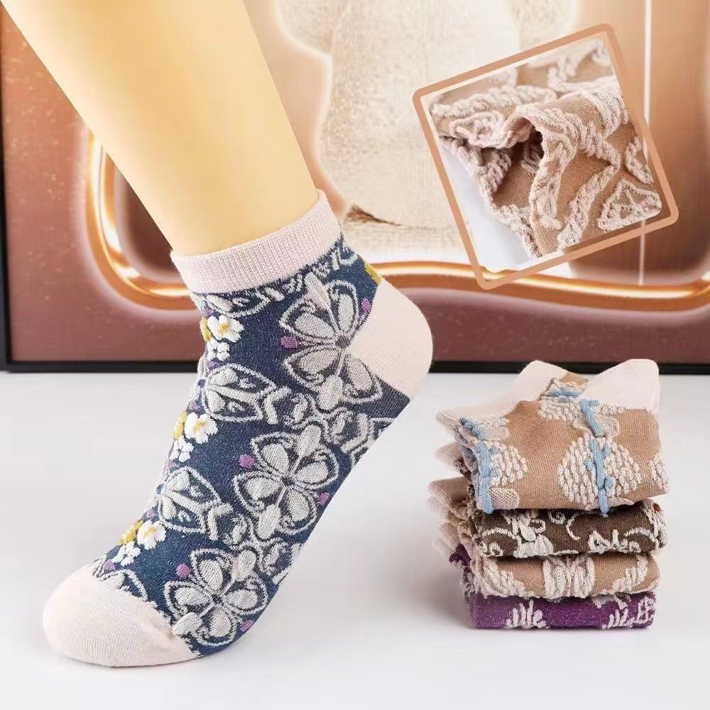 Retro Floral Ankle Socks for Women | Vintage Patterned Low Cut Socks