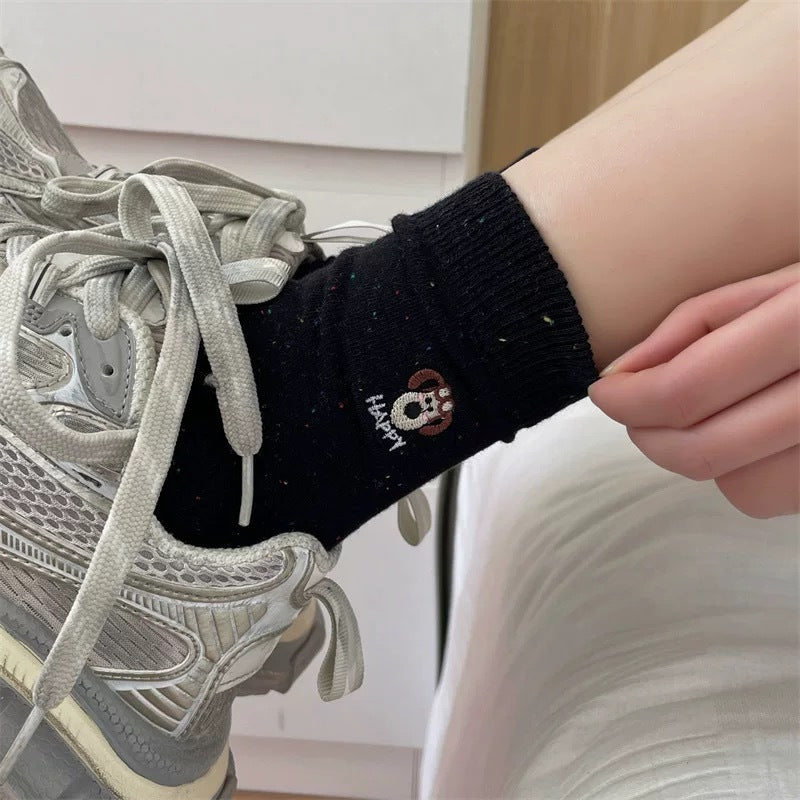 Cute Embroidered Crew Socks for Women | Soft Speckled Cotton Socks