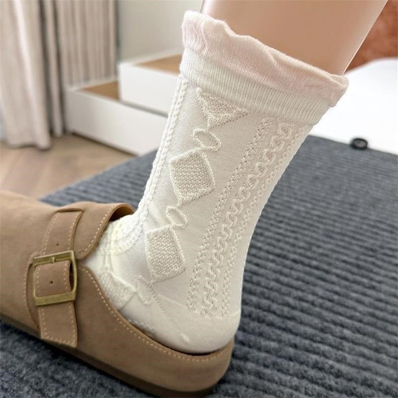 Sweet Patterned Crew Socks for Women | Breathable Cotton Casual Socks