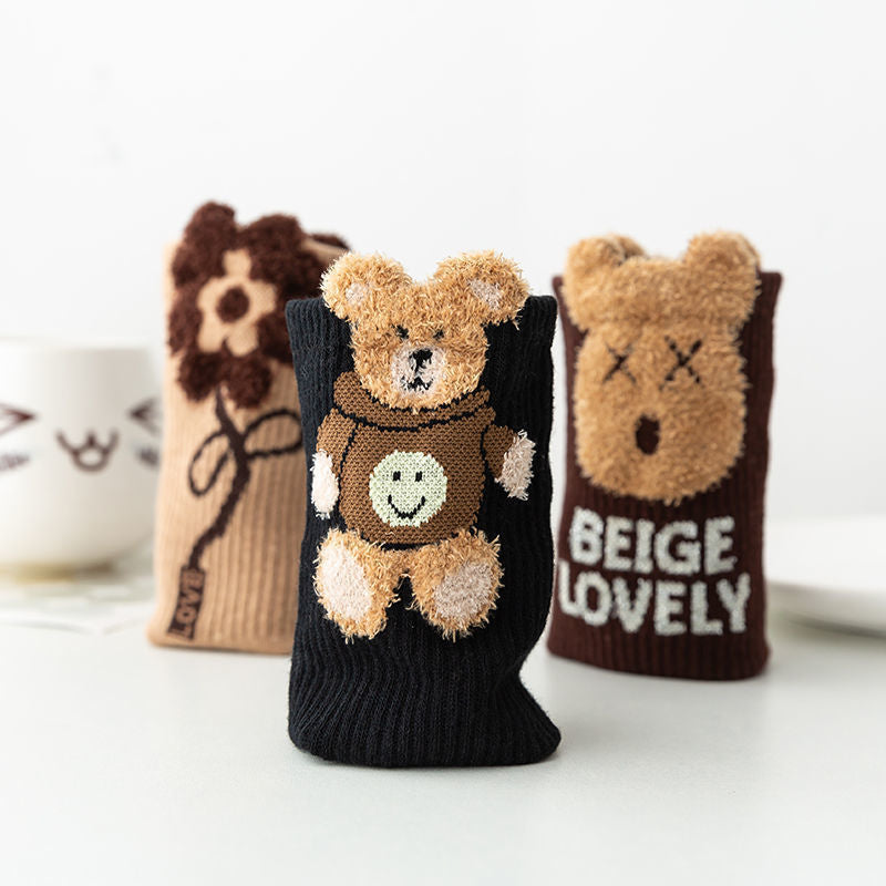 Women's 3D Novelty Crew Socks | Cozy Brown Patterned Socks