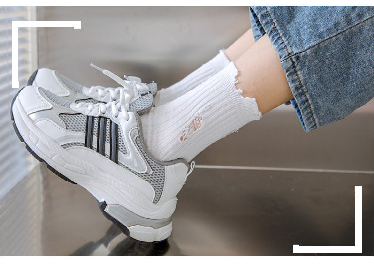 Distressed Ripped Crew Socks | Trendy Cotton Casual Everyday Socks