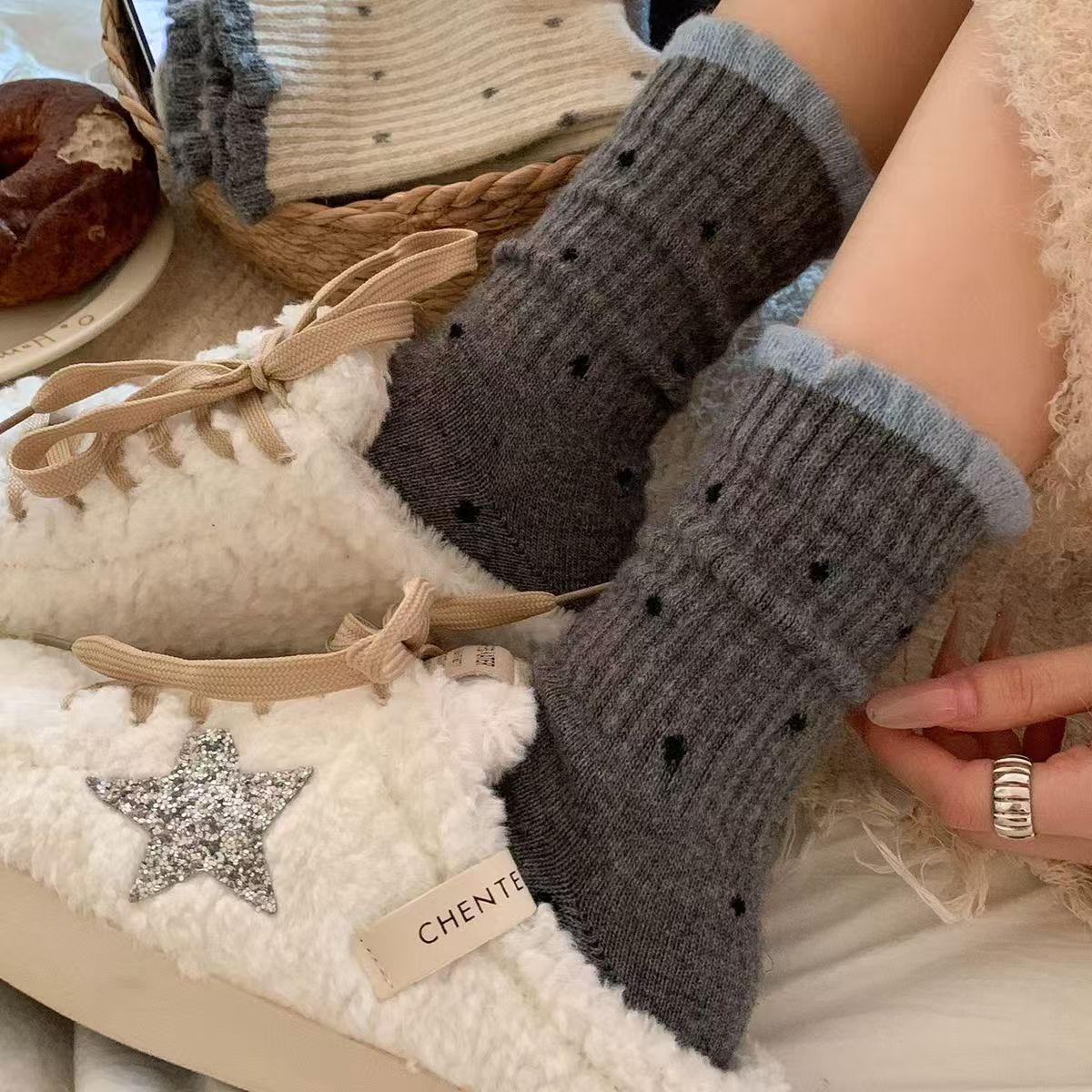 Cozy Polka Dot Crew Socks for Women | Warm Winter Socks