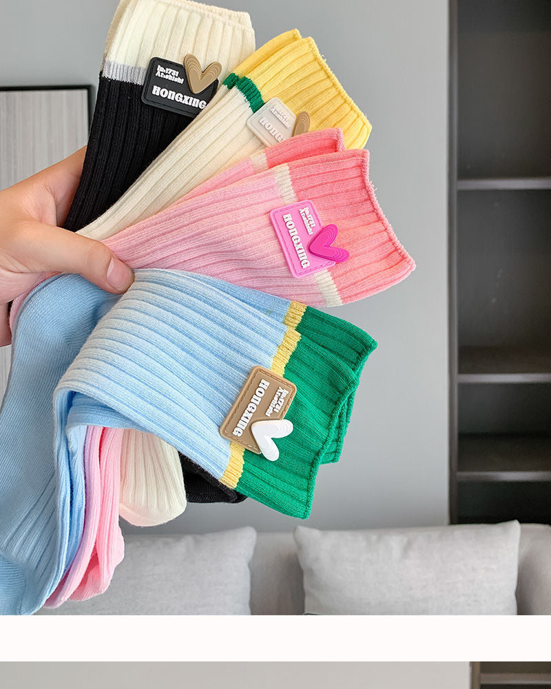 Trendy Colorblock Crew Socks for Women | Dopamine Style
