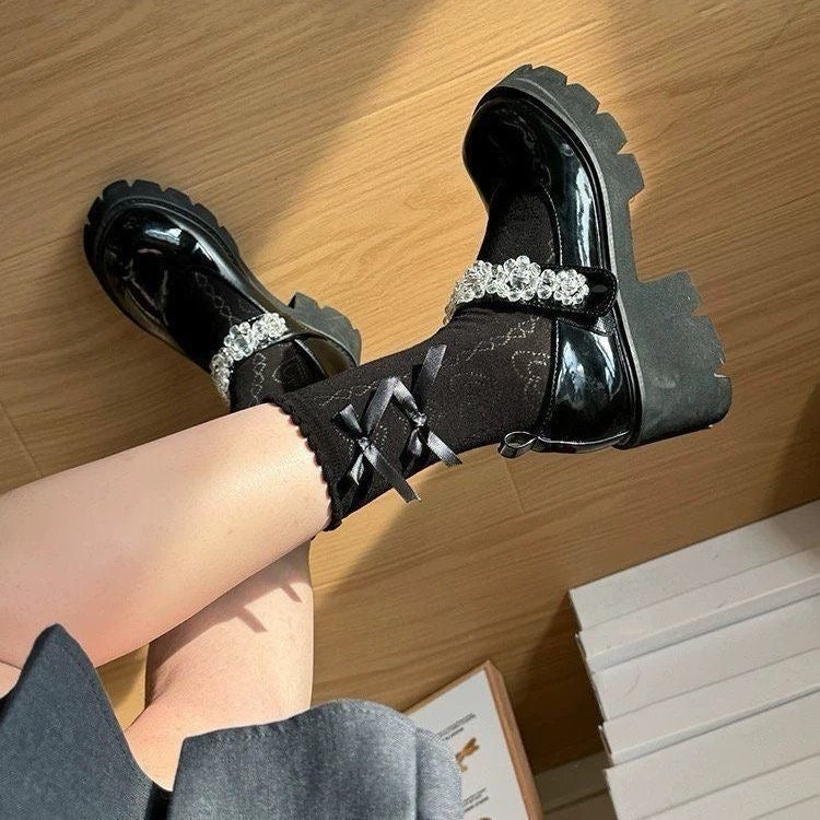Lace Trim Heart Crew Socks | Bow Lolita Socks for Women