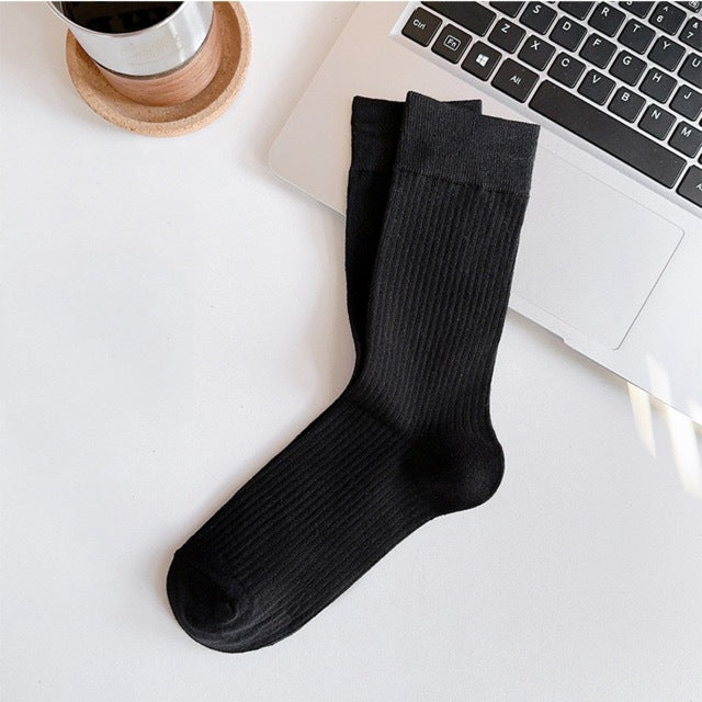 Ribbed Cotton Crew Socks for Women | Solid Warm Winter Socks