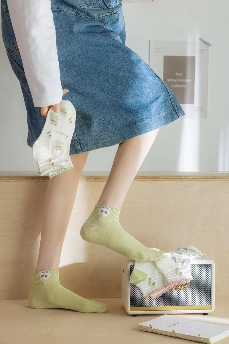 Cute Printed Ankle Socks for Women | Breathable Cotton Spring Socks