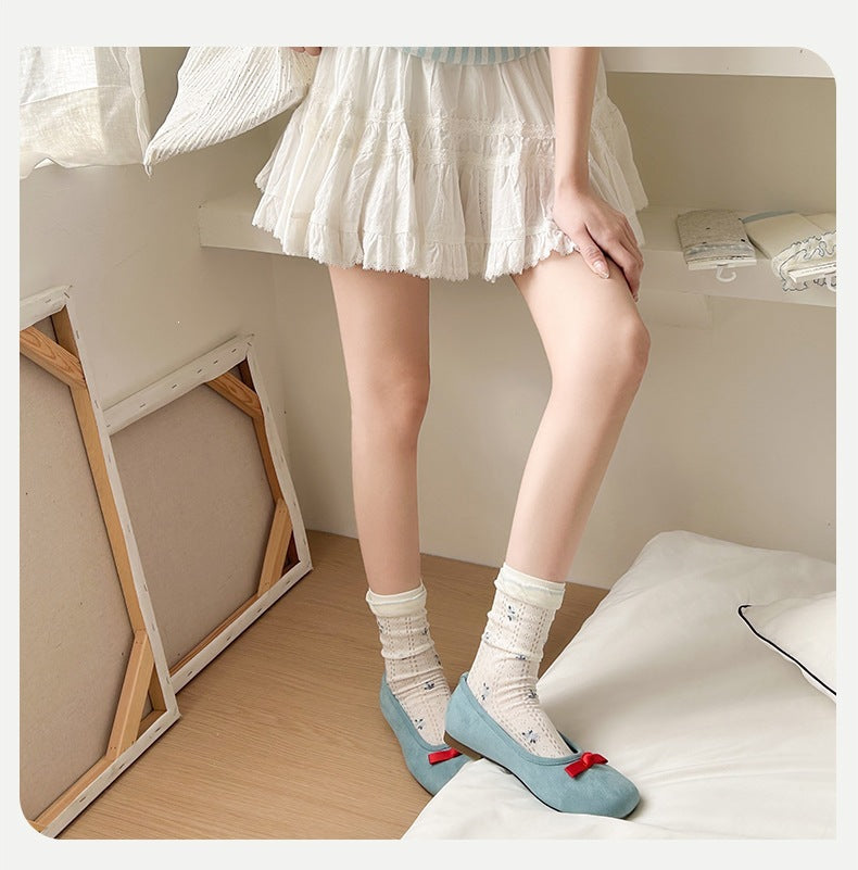 Cotton Floral Crew Socks | Breathable Summer Slouch Socks for Women