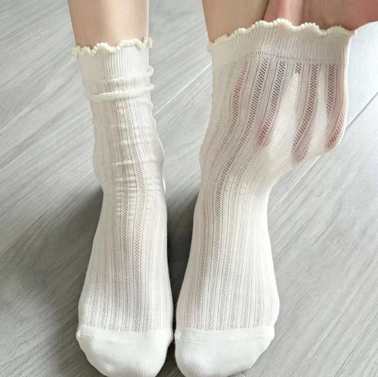 Women's Breathable Mesh Crew Socks | Ruffled Thin Summer Socks