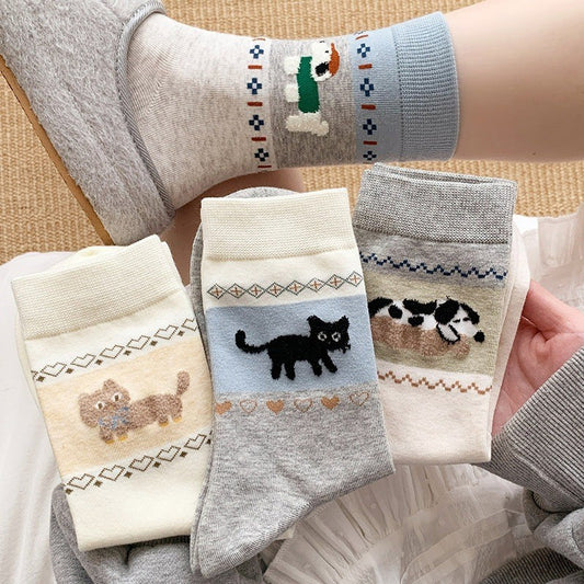 Cute Animal Print Crew Socks for Women | Retro Cotton Novelty Socks
