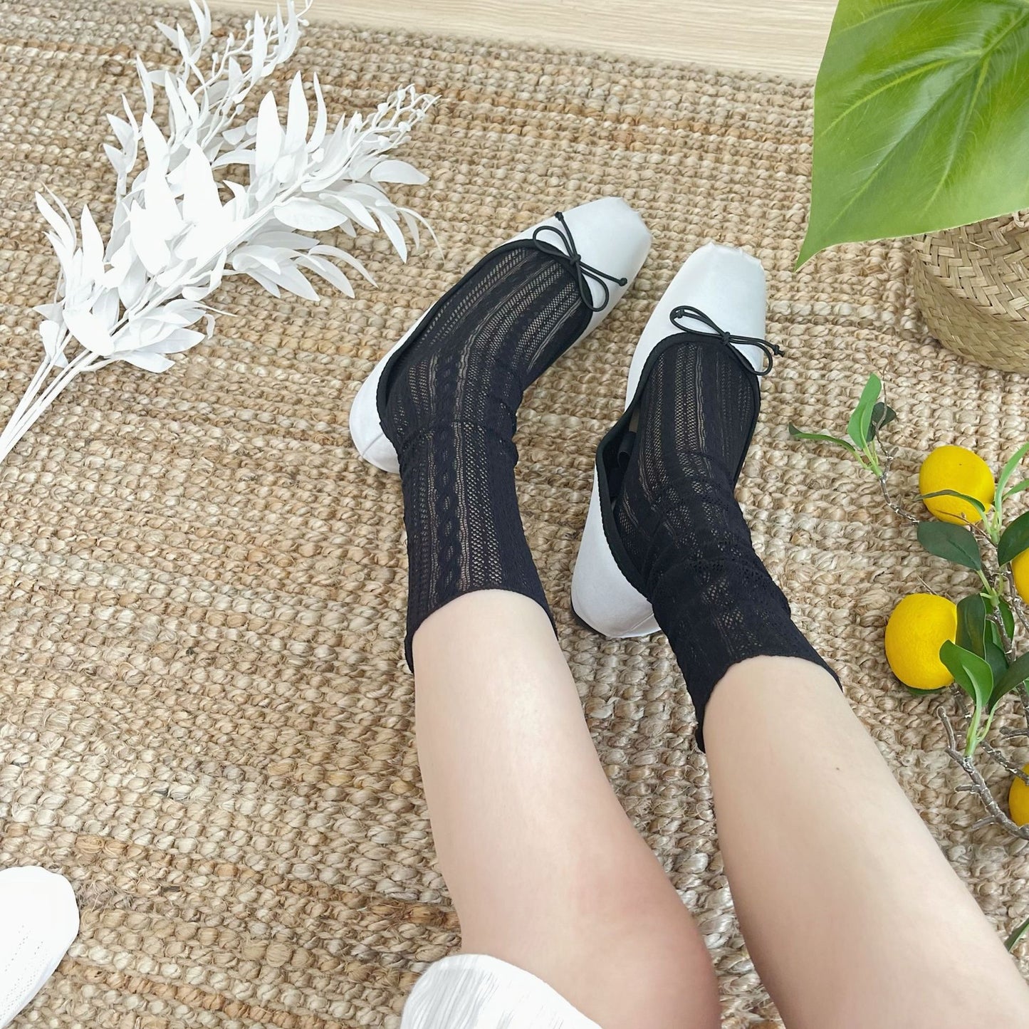 Lace Cable Calf Socks for Women | Thin Breathable Summer Mesh Socks
