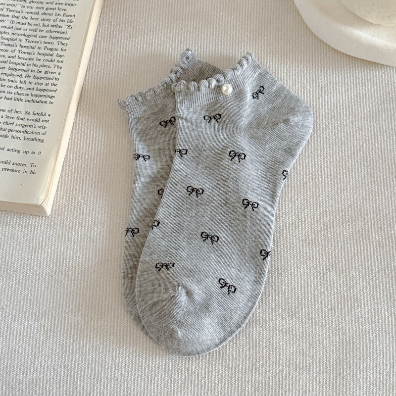 Dainty Bow Ruffled Ankle Socks for Women | Summer Thin Socks