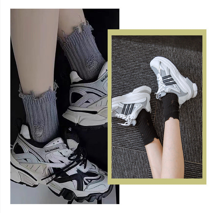 Distressed Ripped Crew Socks | Trendy Cotton Casual Everyday Socks
