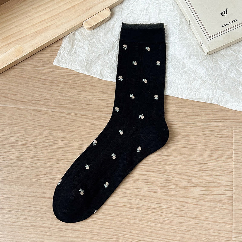 Floral Mesh Cotton Crew Socks for Women | Breathable Spring Summer