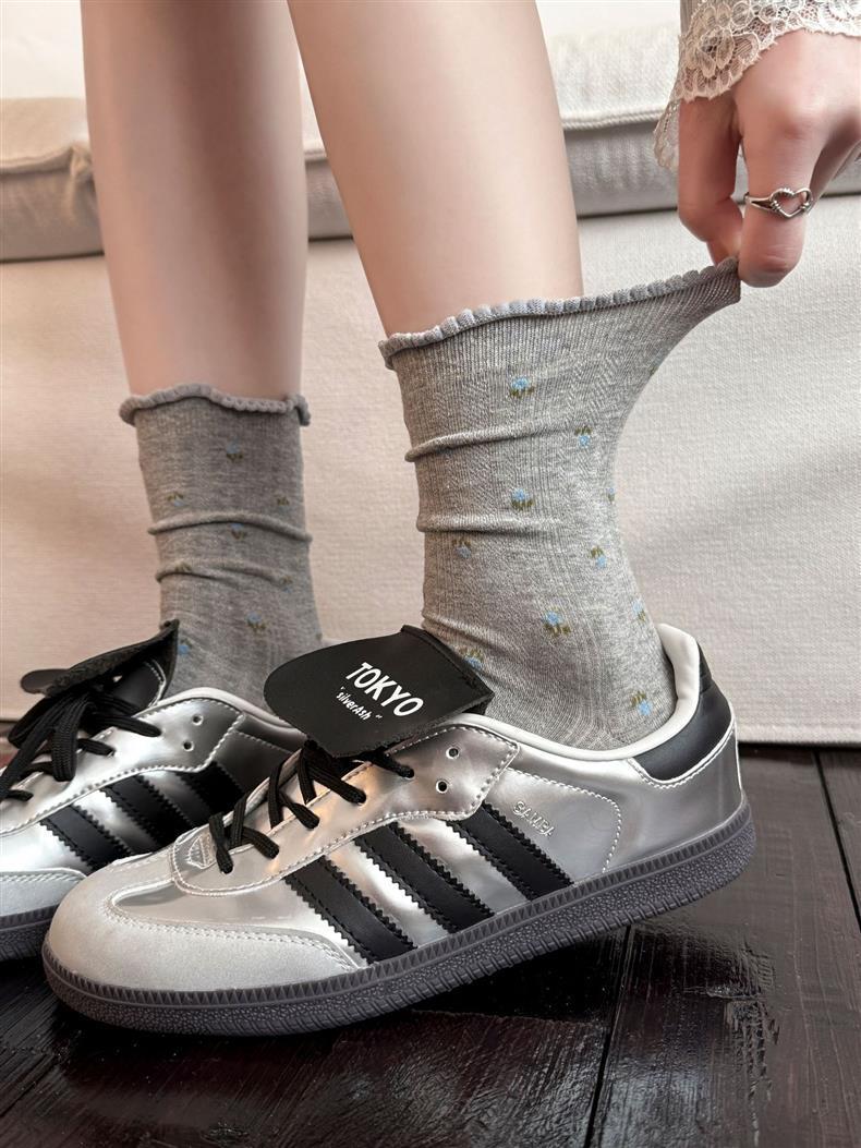 Floral Ruffle Crew Socks for Women | Thin Breathable Spring Socks