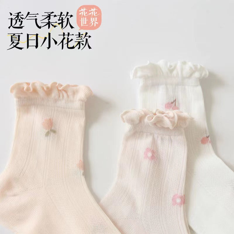 Breathable Ruffled Crew Socks | Thin Summer Women's Mid-Calf Socks