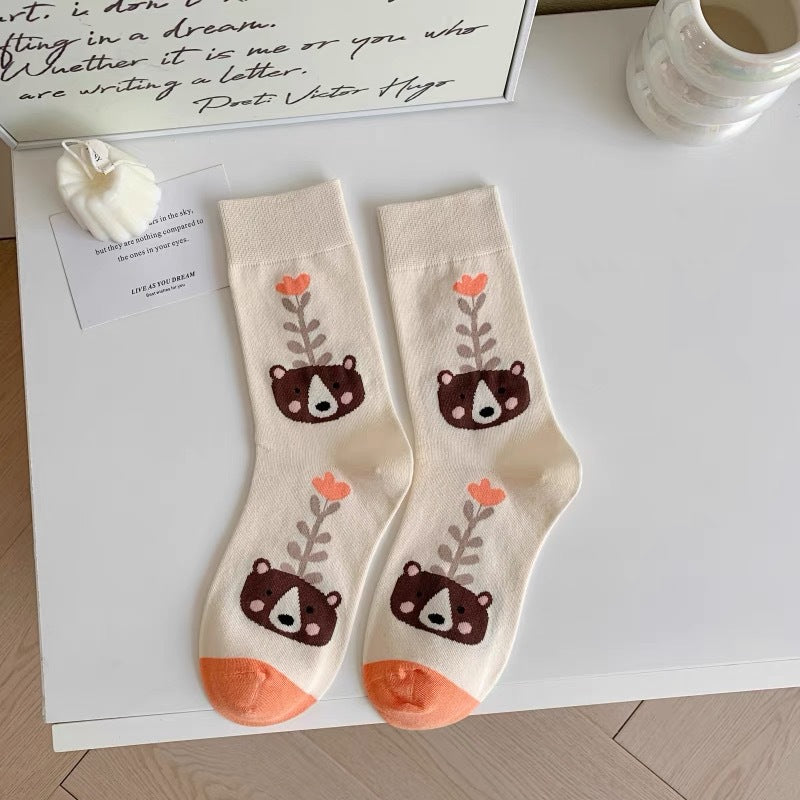 Cute Cream Novelty Crew Socks for Women | Casual Patterned Socks