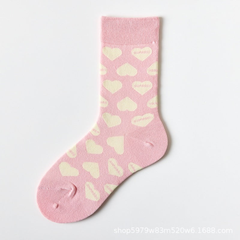 Cute Heart Print Crew Socks for Women | Soft Cotton Casual Socks