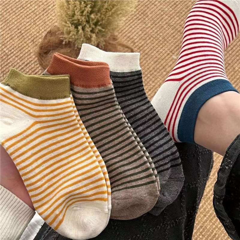 Striped Ankle Socks for Women | Color Block Cotton Casual Socks