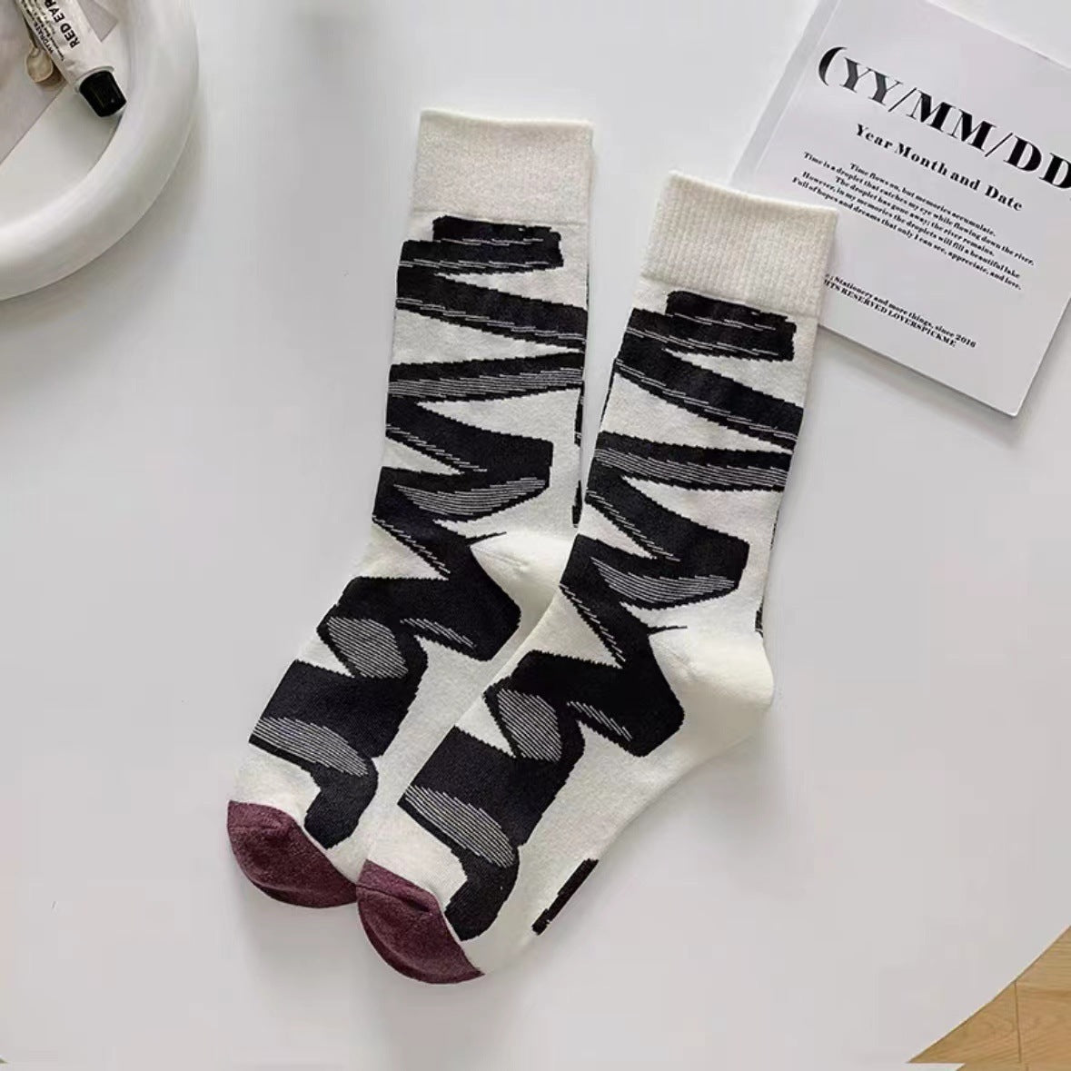 Trendy Abstract Patterned Crew Socks for Women