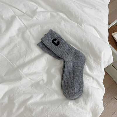 C-Logo Cotton Crew Socks for Women | Trendy Fall Winter Mid Calf