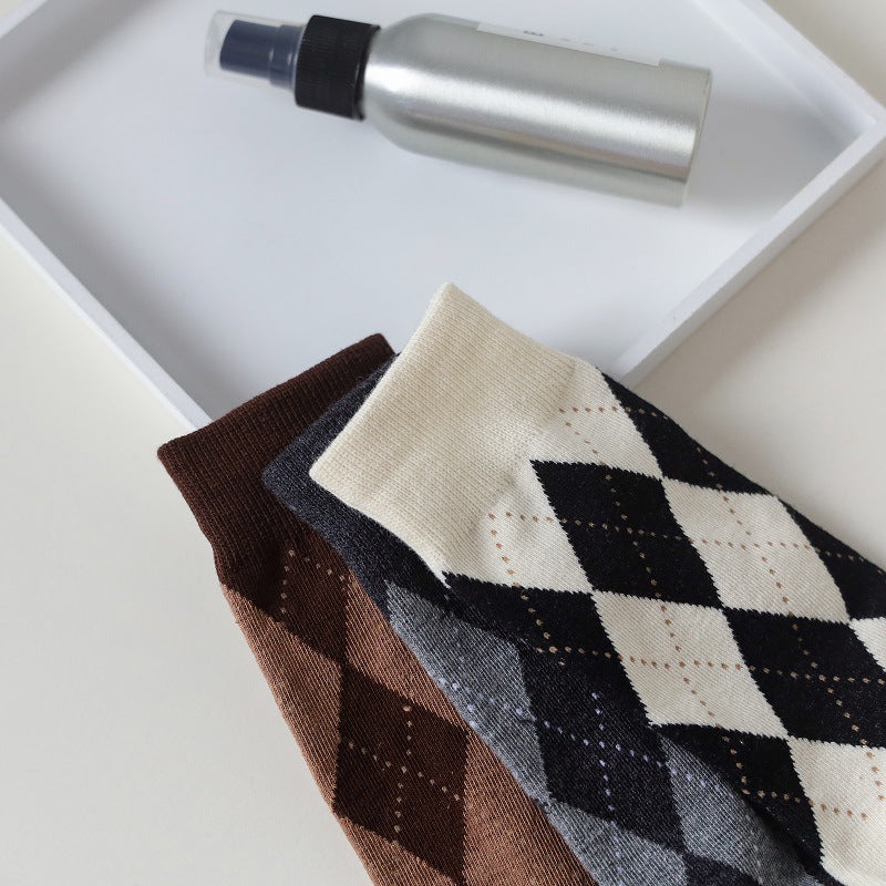 Vintage Argyle Crew Socks for Women | Retro Patterned Mid-Calf Socks