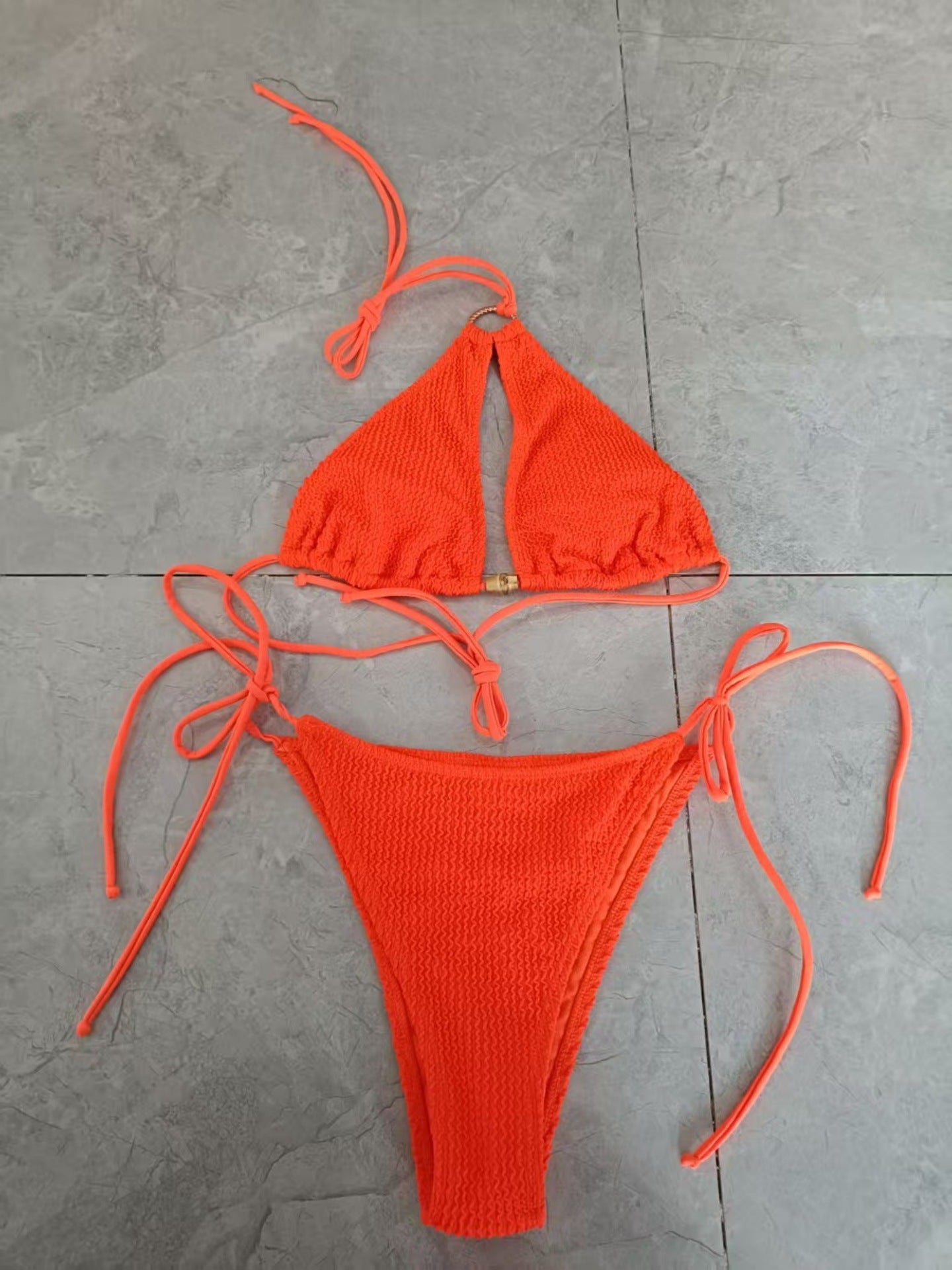 Textured Halter Tie-Side Bikini Set | Women's Beach Swimwear