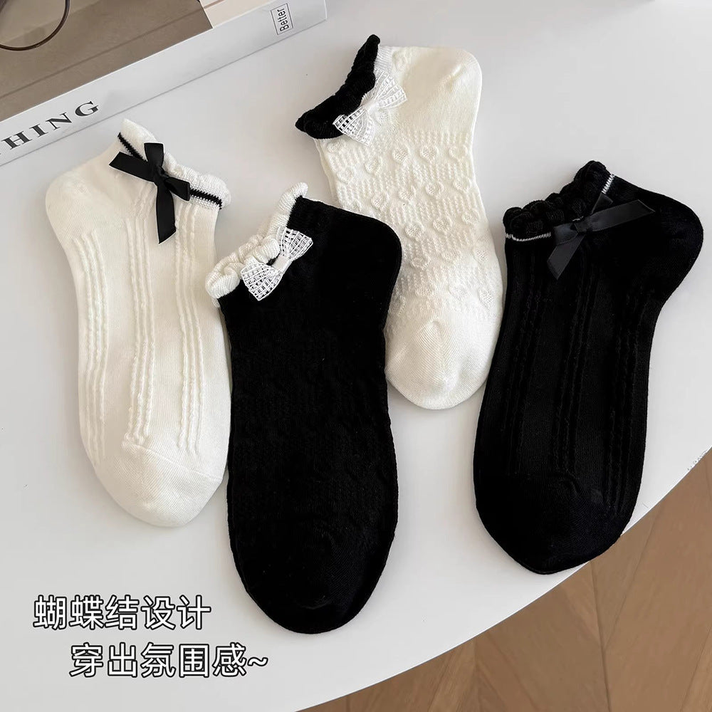 Sweet Bow Ruffle Ankle Socks | Breathable Summer Low Cut Socks for Women