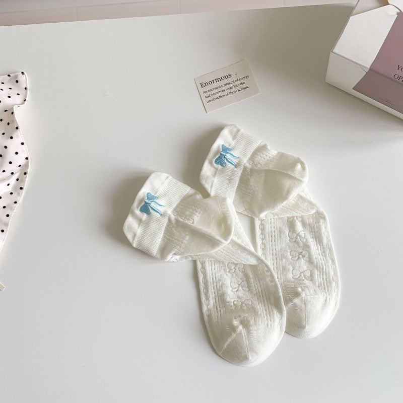 Embroidered Bow Ankle Socks | Thin Breathable Summer Socks
