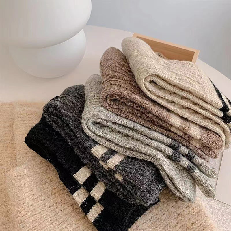 Cable Knit Two-Stripe Cozy Crew Socks for Women
