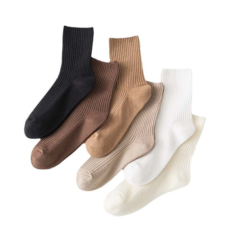 Ribbed Cotton Crew Socks for Women | Neutral Winter Slouch Socks