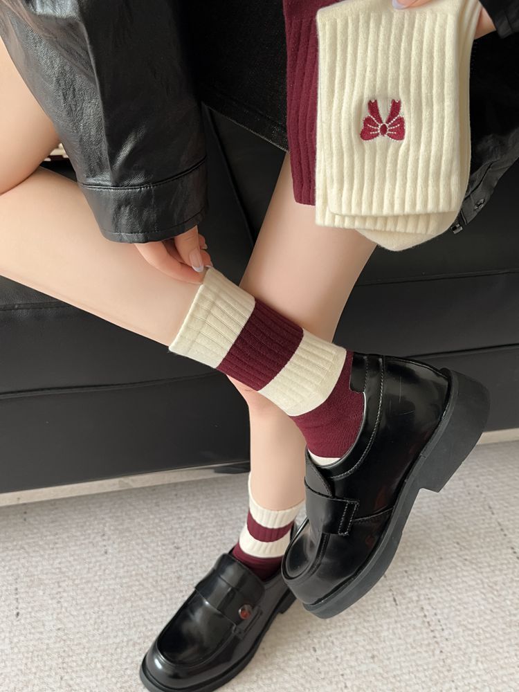 Cute Crew Socks for Women | Burgundy Casual Mid-Calf Socks