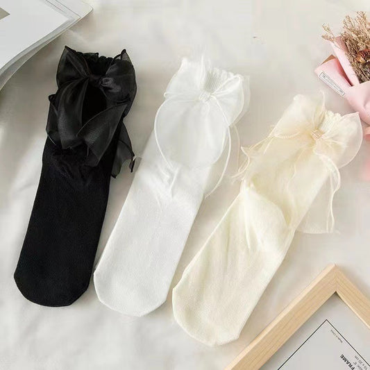 Sheer Bow Ruffle Crew Socks | Cute Lolita JK Socks for Women