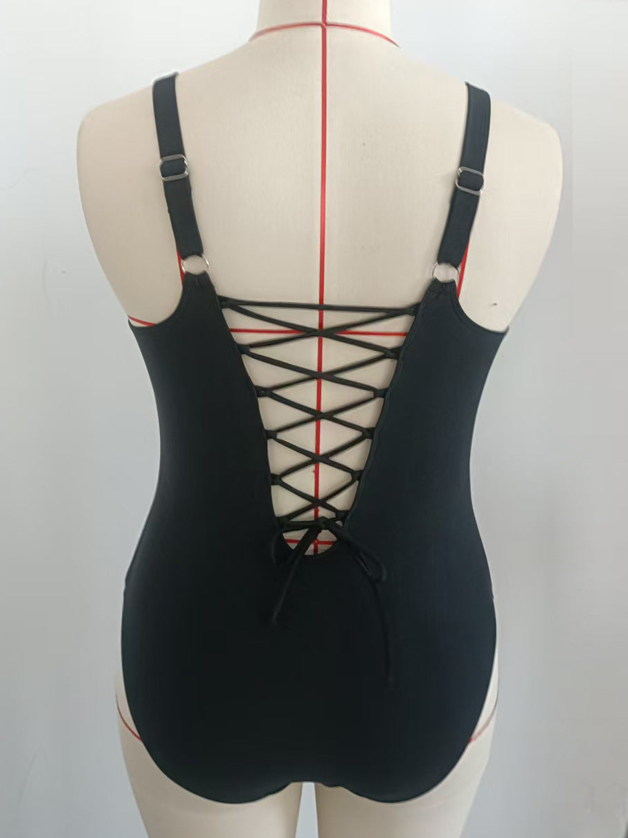 Black Plus Size Square Neck One-Piece Swimsuit | Curvy Women's Swimwear