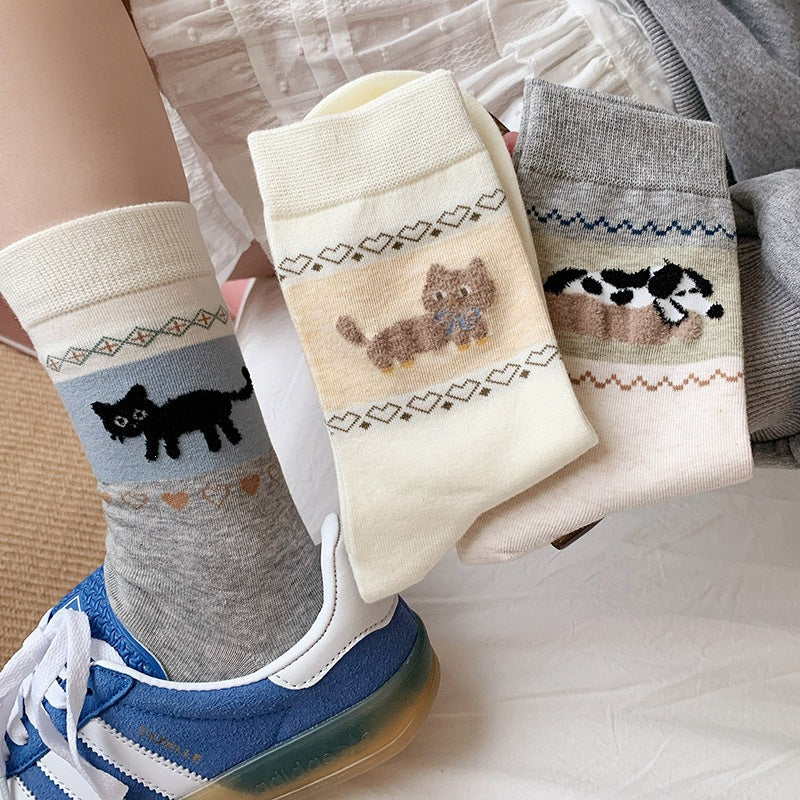 Cute Animal Print Crew Socks for Women | Retro Cotton Novelty Socks