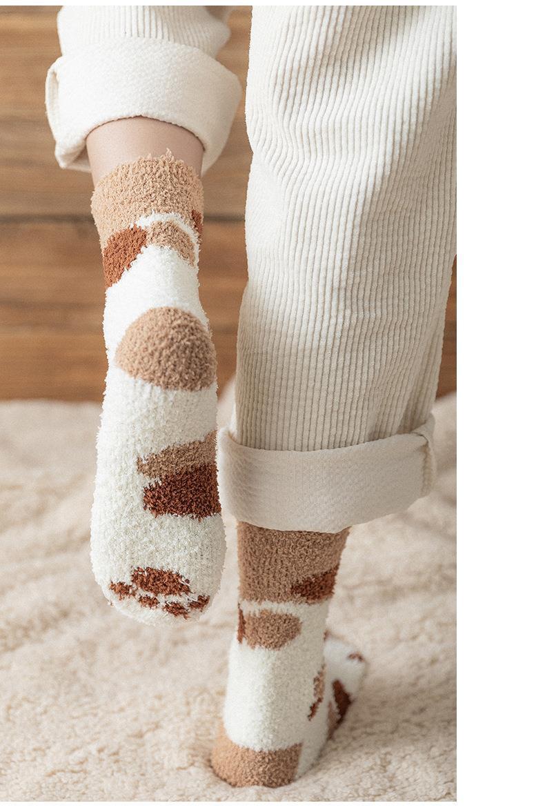 Fuzzy Cat Paw Cozy Crew Socks | Warm Winter Lounge Socks