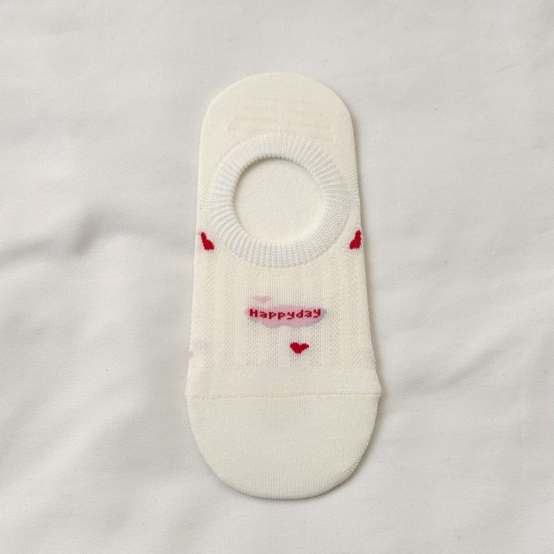 Cute Cotton No-Show Socks for Women | Non-Slip Cat Print
