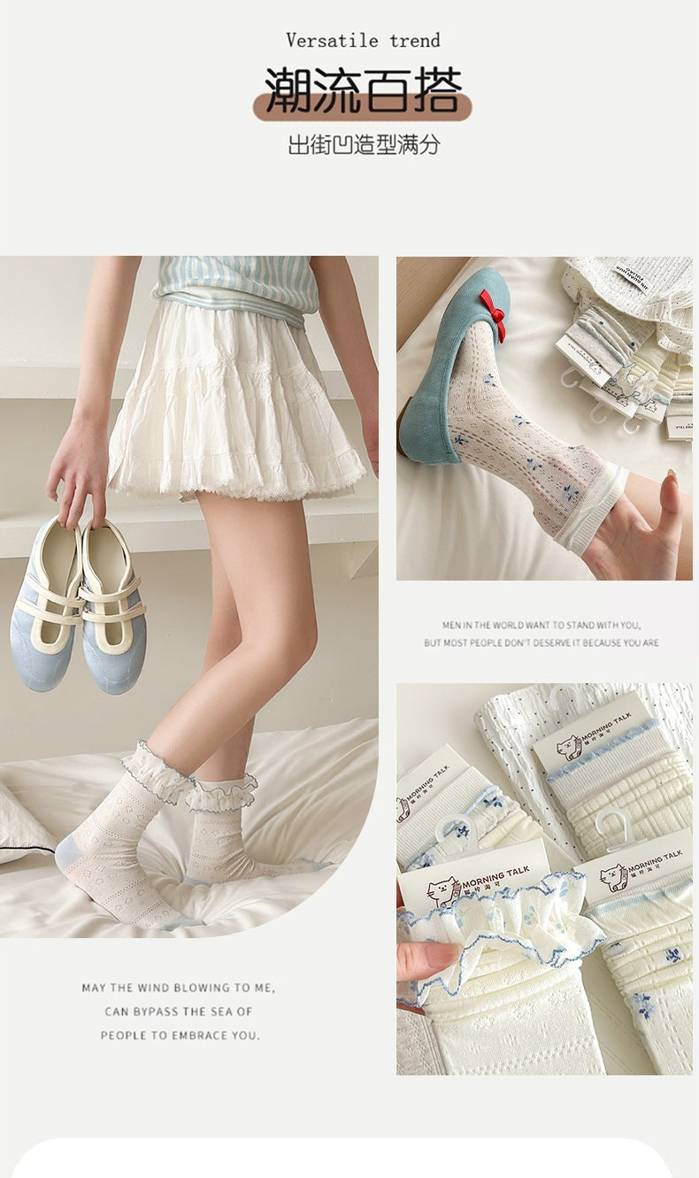Cotton Floral Crew Socks | Breathable Summer Slouch Socks for Women