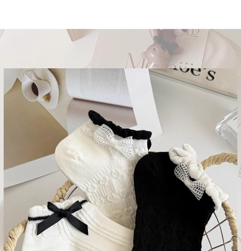 Sweet Bow Ruffle Ankle Socks | Breathable Summer Low Cut Socks for Women